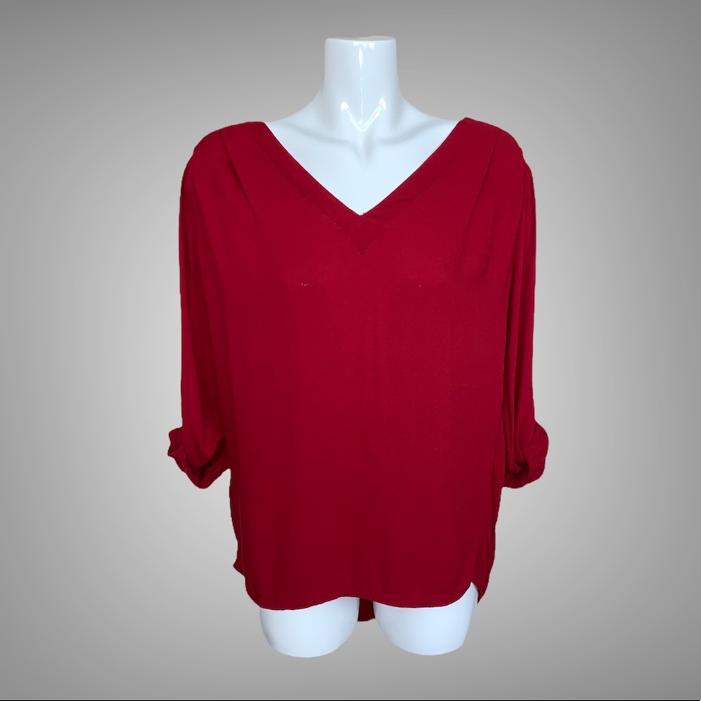 Bobi Los Angeles Revolve Cranberry Red V Neck Blouse/Tunic Small